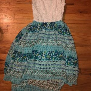 White and Blue High-Low Girls Dress